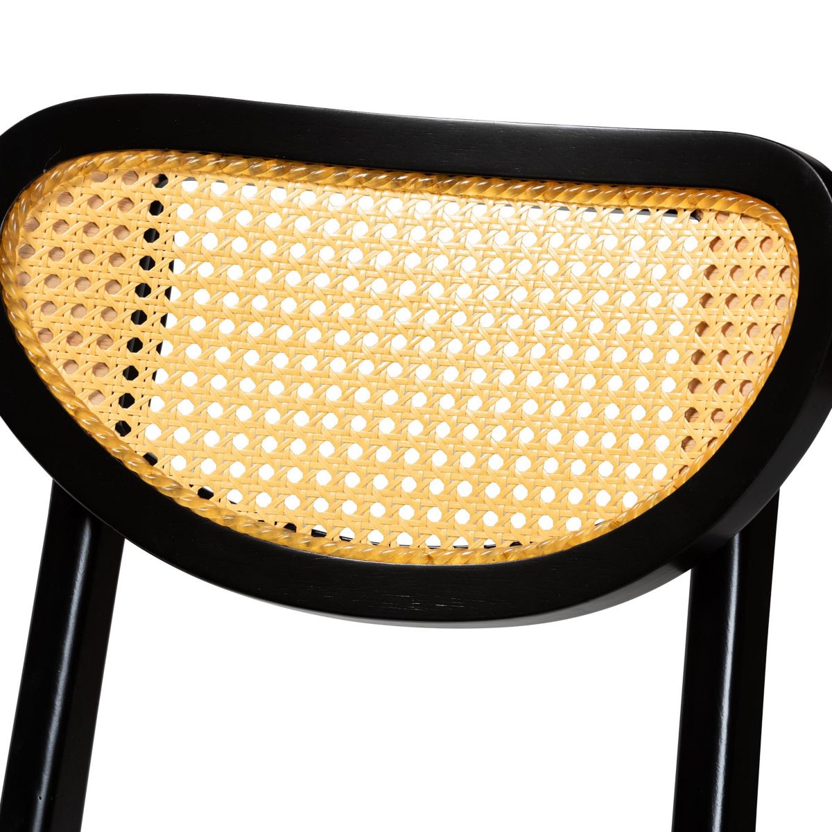 Hesper Mid-Century Modern Dark Brown Finished Wood and Rattan 2-Piece Counter Stool Set