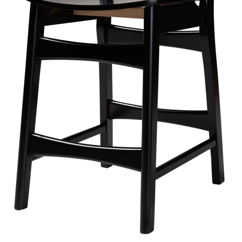 Hesper Mid-Century Modern Dark Brown Finished Wood and Rattan 2-Piece Counter Stool Set