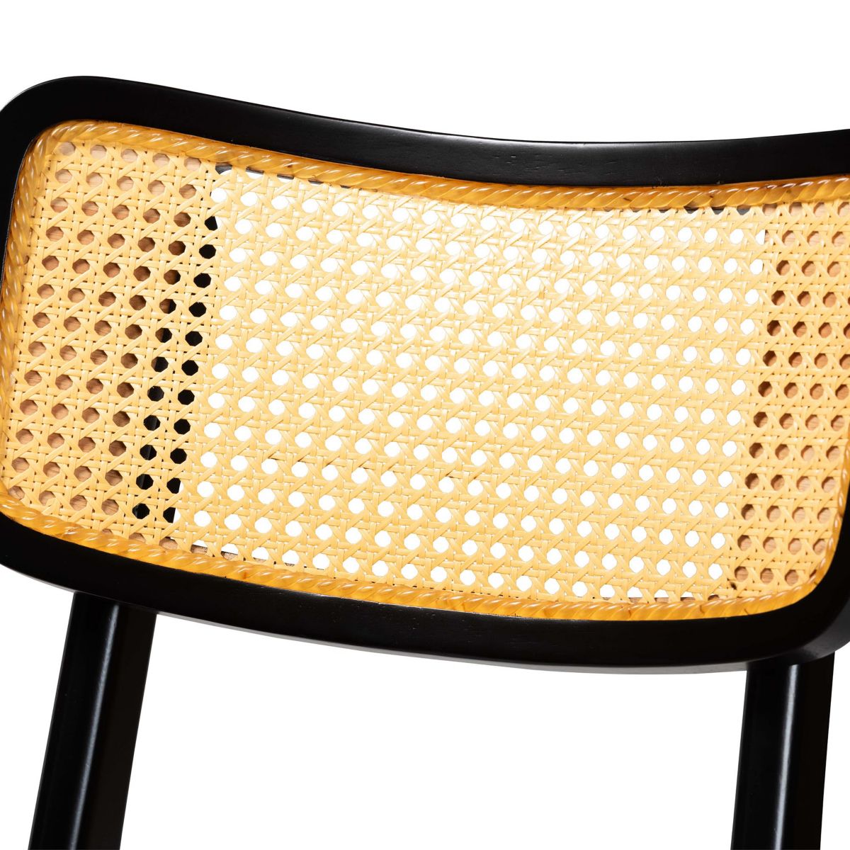 Tafari Mid-Century Modern Dark Brown Finished Wood and Rattan 2-Piece Counter Stool Set