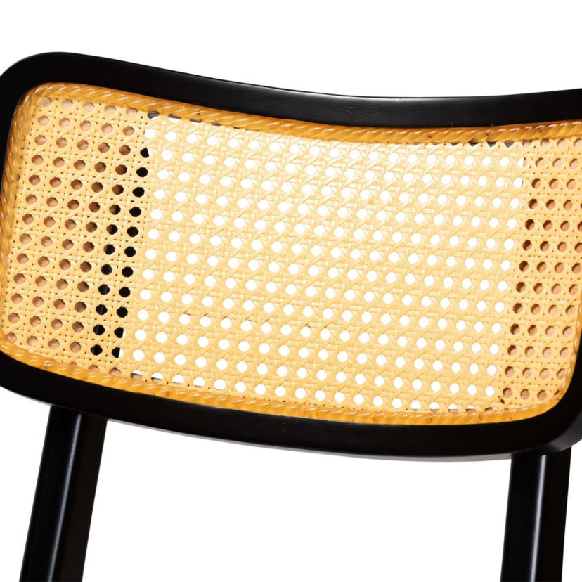 Tafari Mid-Century Modern Dark Brown Finished Wood and Rattan 2-Piece Counter Stool Set