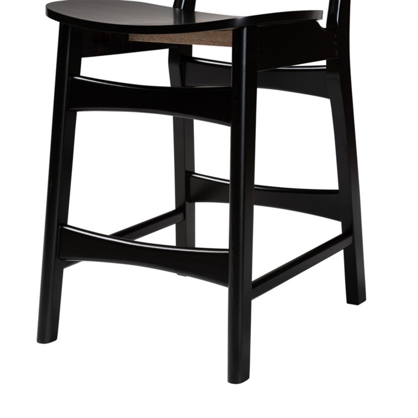 Tafari Mid-Century Modern Dark Brown Finished Wood and Rattan 2-Piece Counter Stool Set