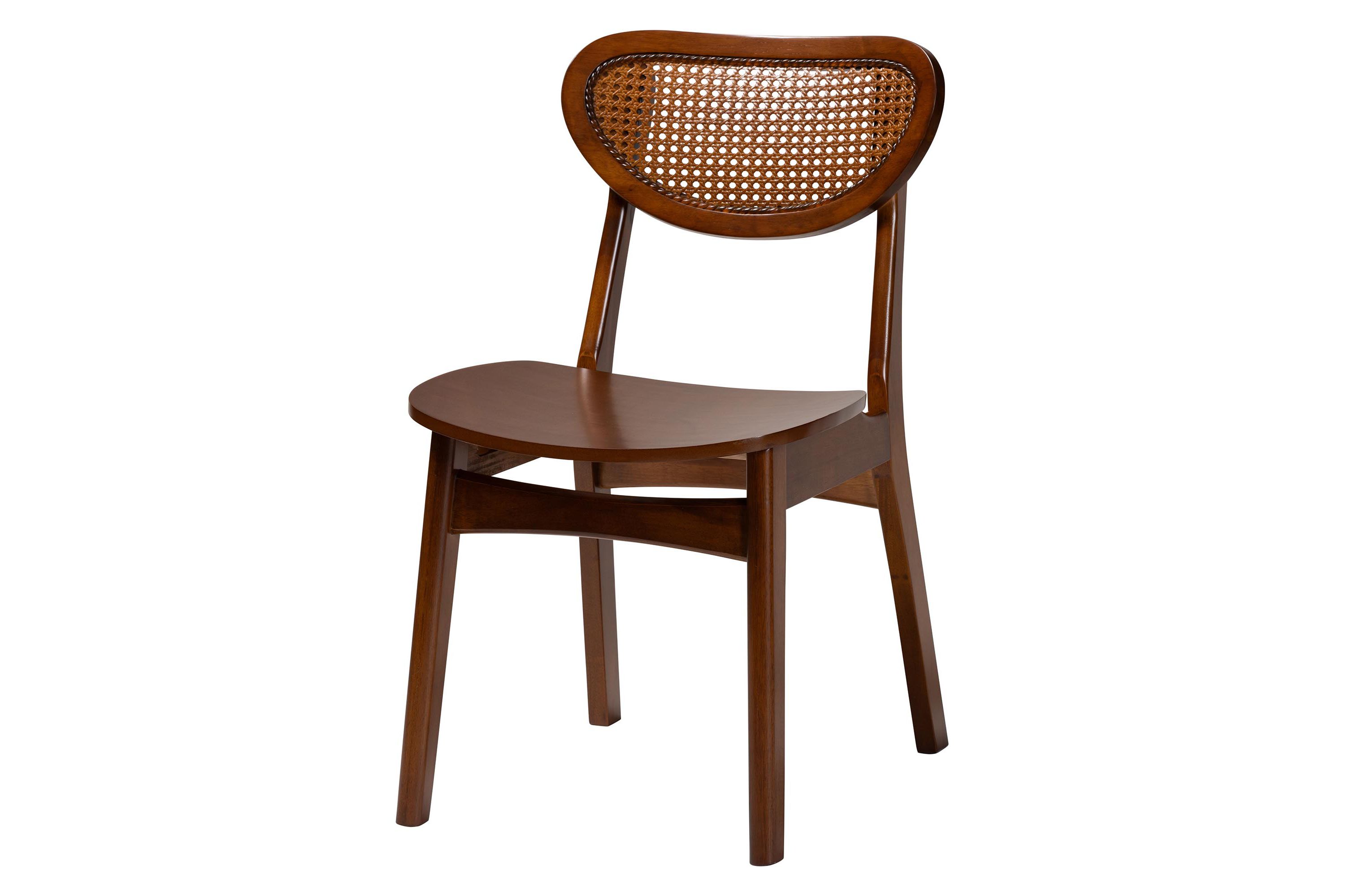 Giuliana Mid-Century Modern Walnut Brown Finished Wood and Woven Rattan 5-Piece Dining Set