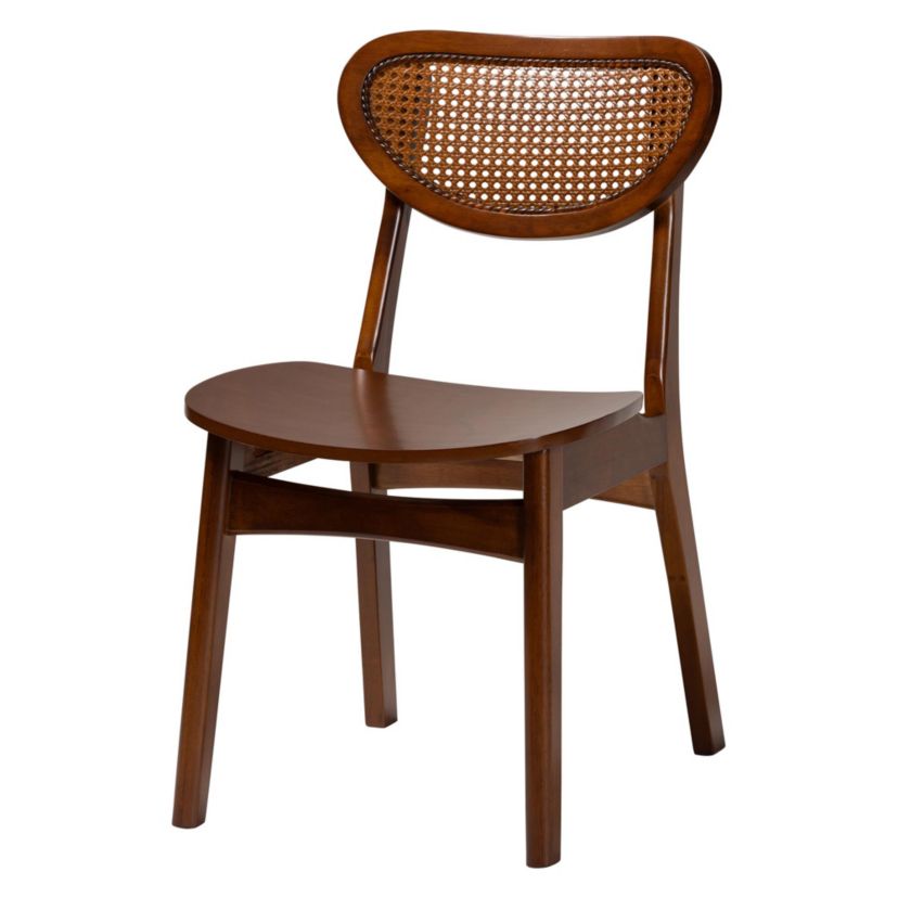Giuliana Mid-Century Modern Walnut Brown Finished Wood and Woven Rattan 5-Piece Dining Set