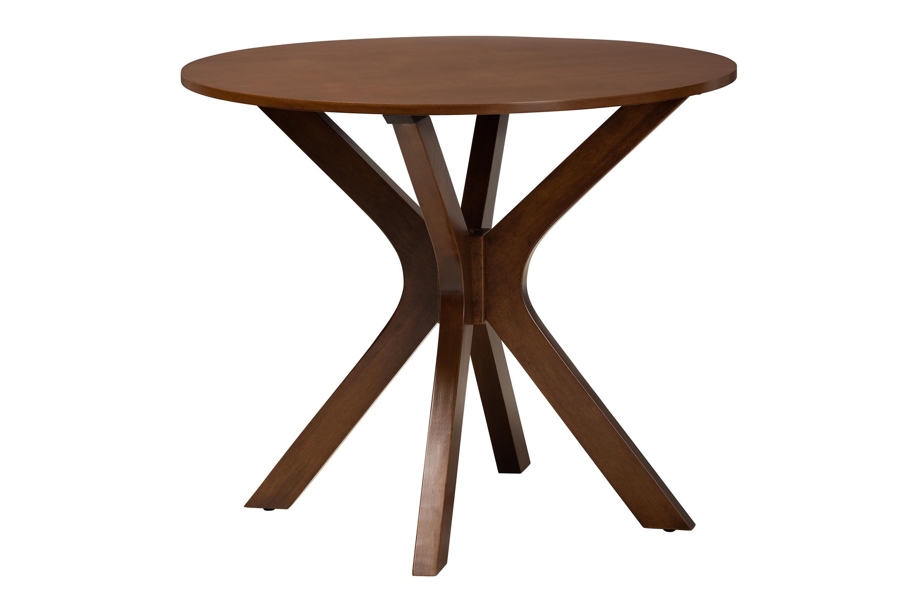 Giuliana Mid-Century Modern Walnut Brown Finished Wood and Woven Rattan 5-Piece Dining Set
