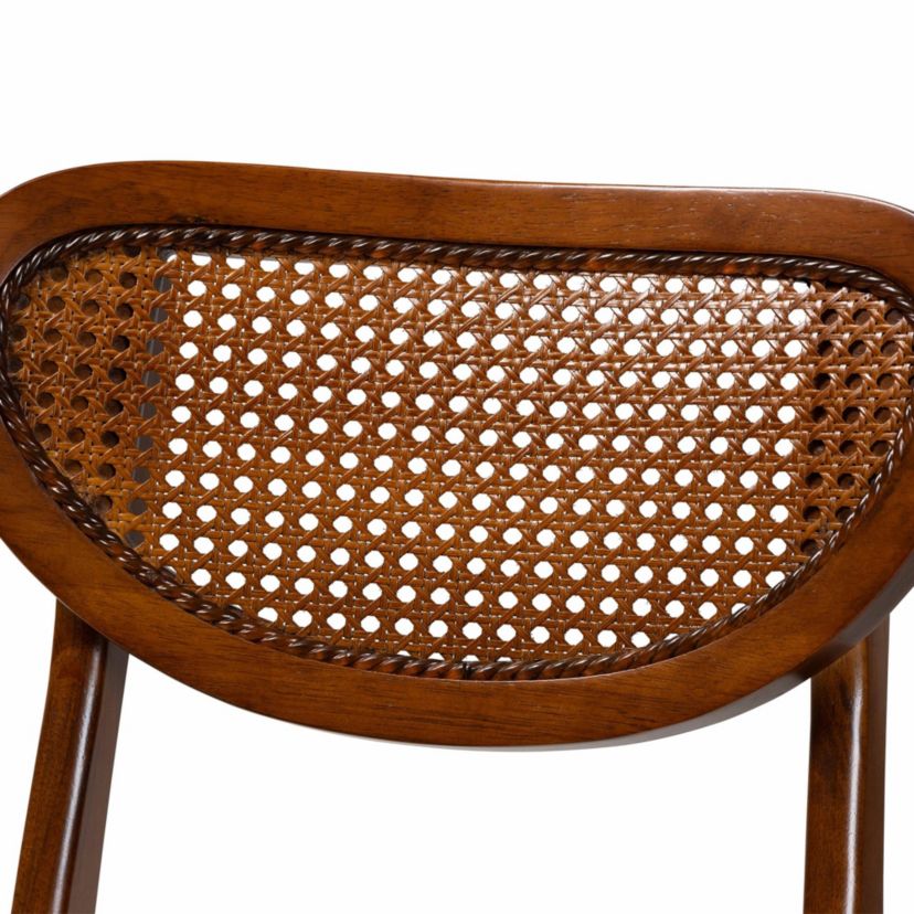 Giuliana Mid-Century Modern Walnut Brown Finished Wood and Woven Rattan 5-Piece Dining Set