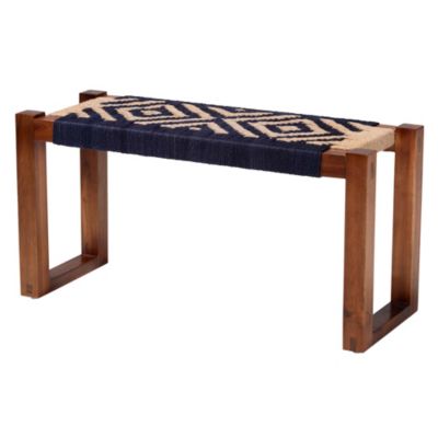 bali & pari Prunella Modern Bohemian Two-Tone Seagrass and Acacia Wood Accent Bench