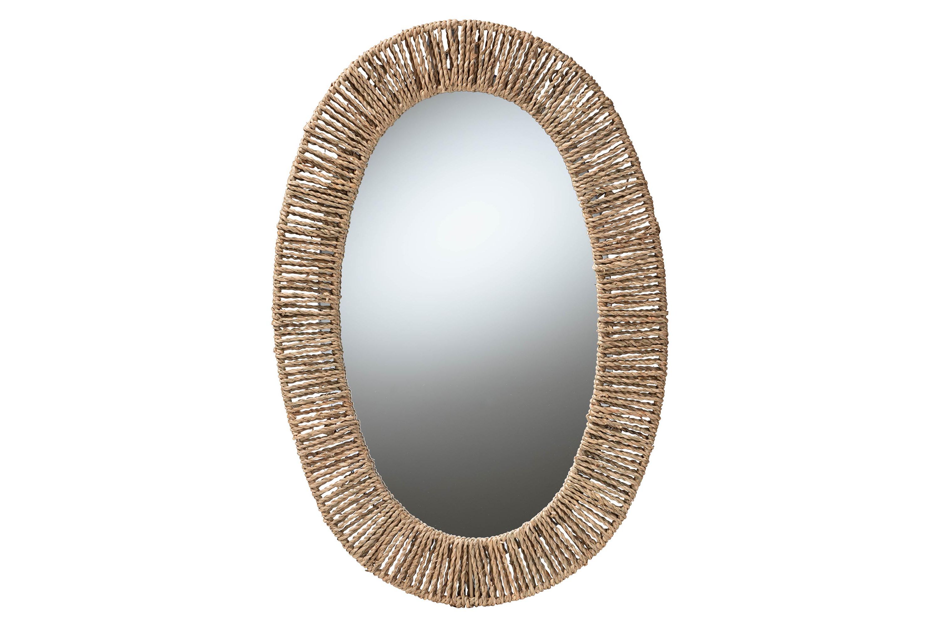 Elwyn Modern Bohemian Metal and Natural Seagrass Wall Accent Mirror