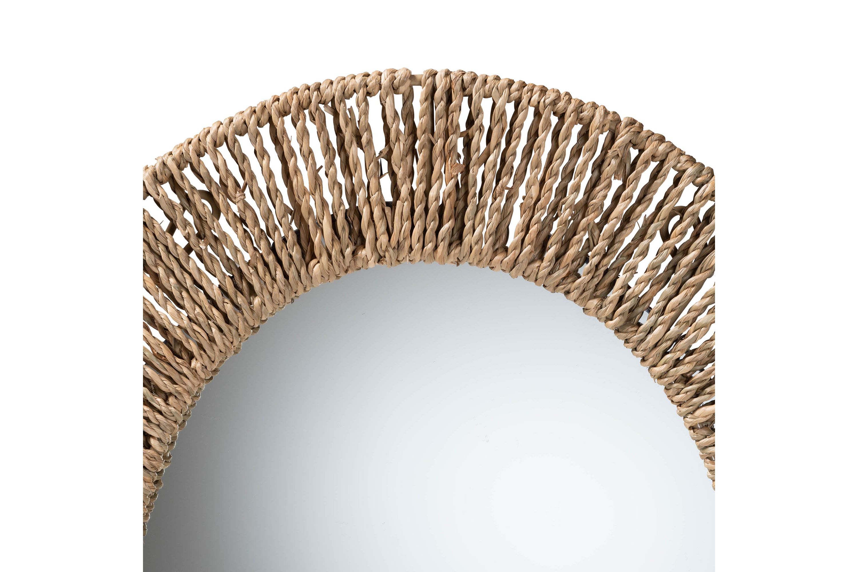 Elwyn Modern Bohemian Metal and Natural Seagrass Wall Accent Mirror