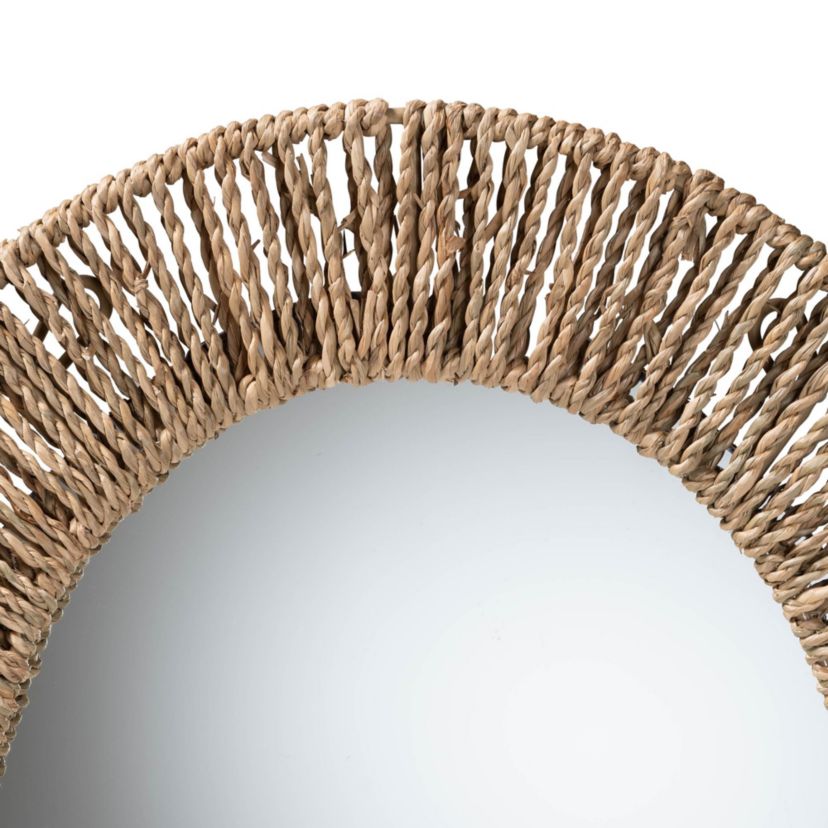 Elwyn Modern Bohemian Metal and Natural Seagrass Wall Accent Mirror
