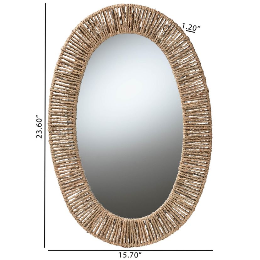 Elwyn Modern Bohemian Metal and Natural Seagrass Wall Accent Mirror