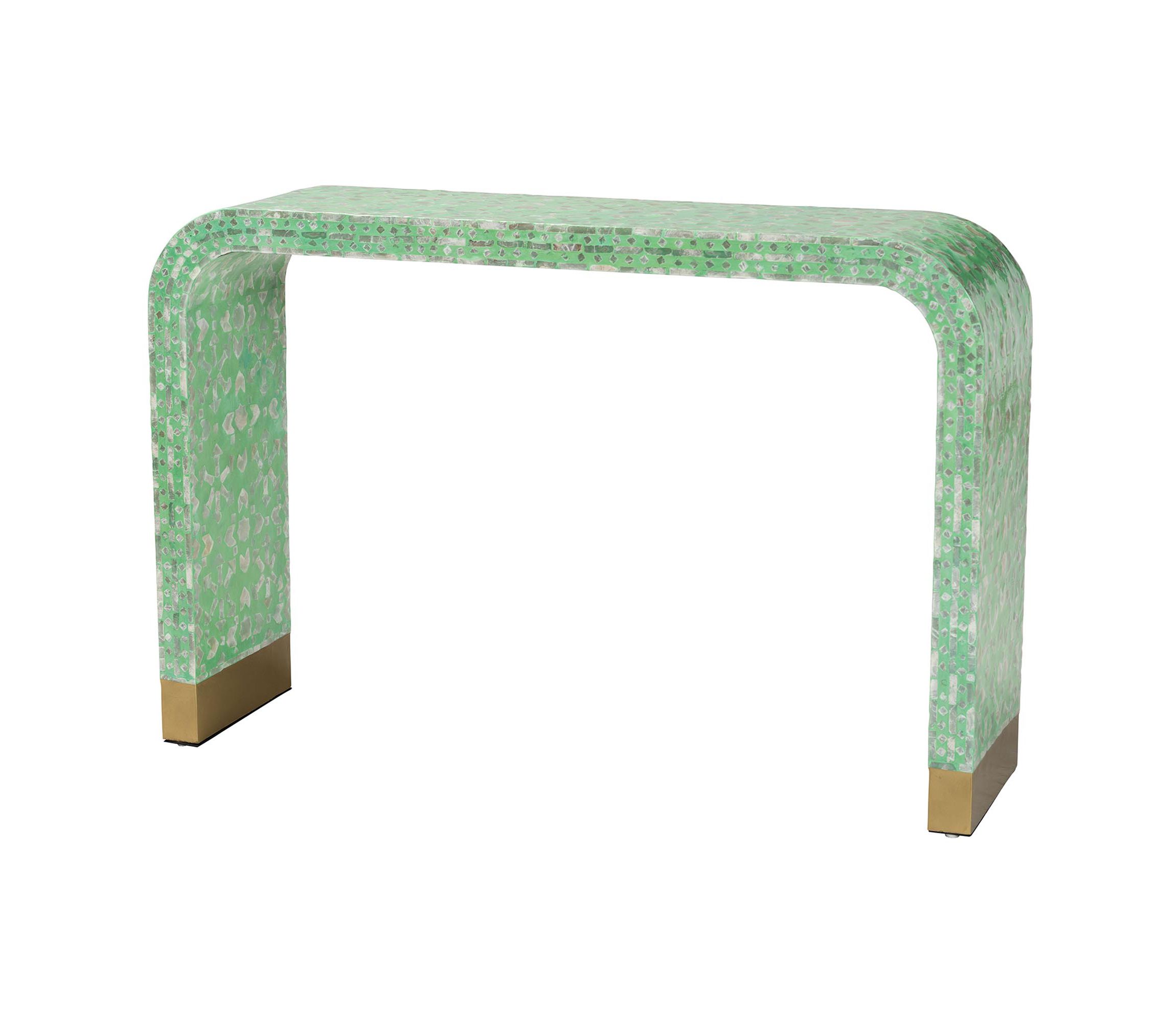 Didrika Modern Bohemian Seafoam Green Mother of Pearl Console Table