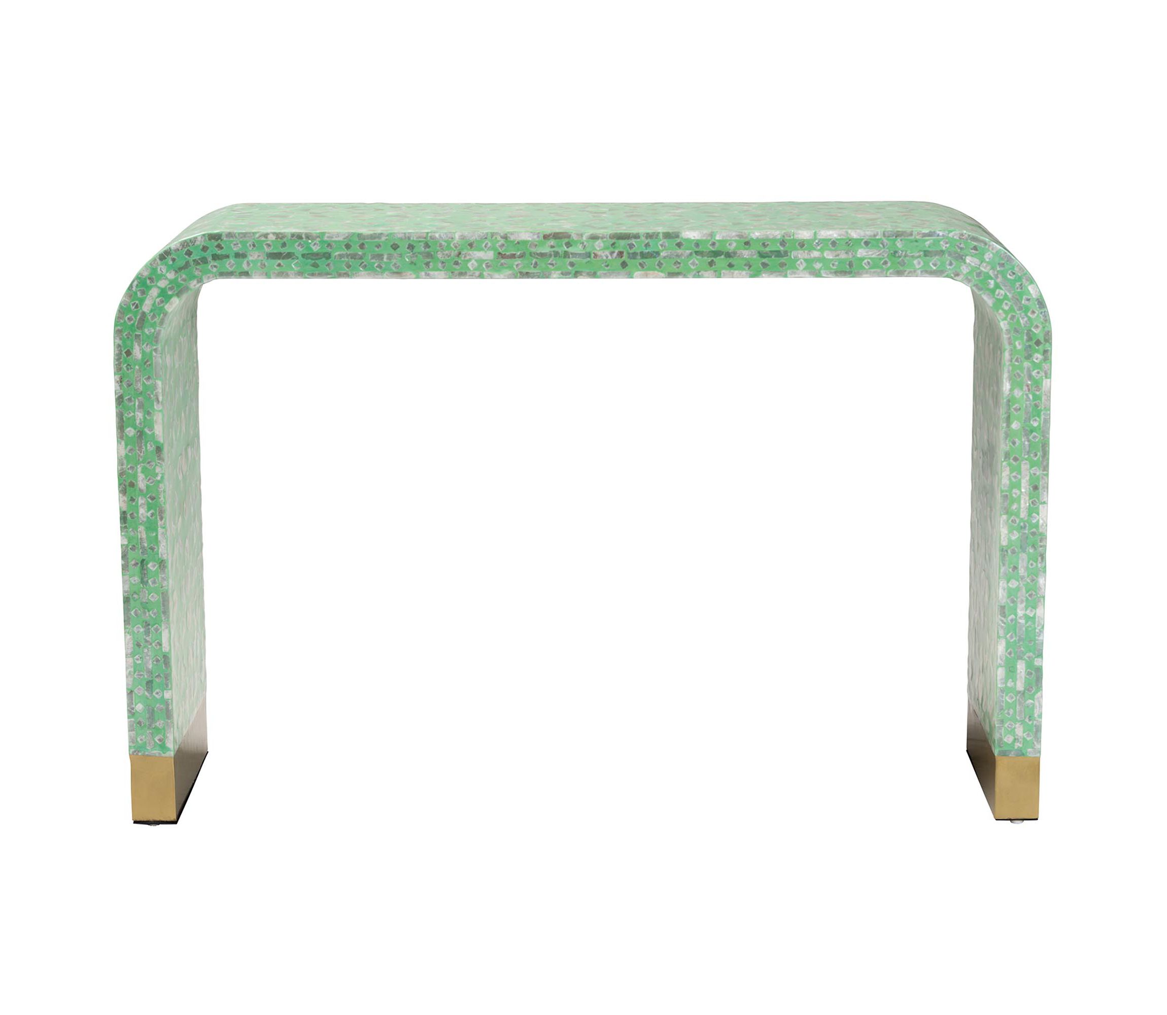 Didrika Modern Bohemian Seafoam Green Mother of Pearl Console Table