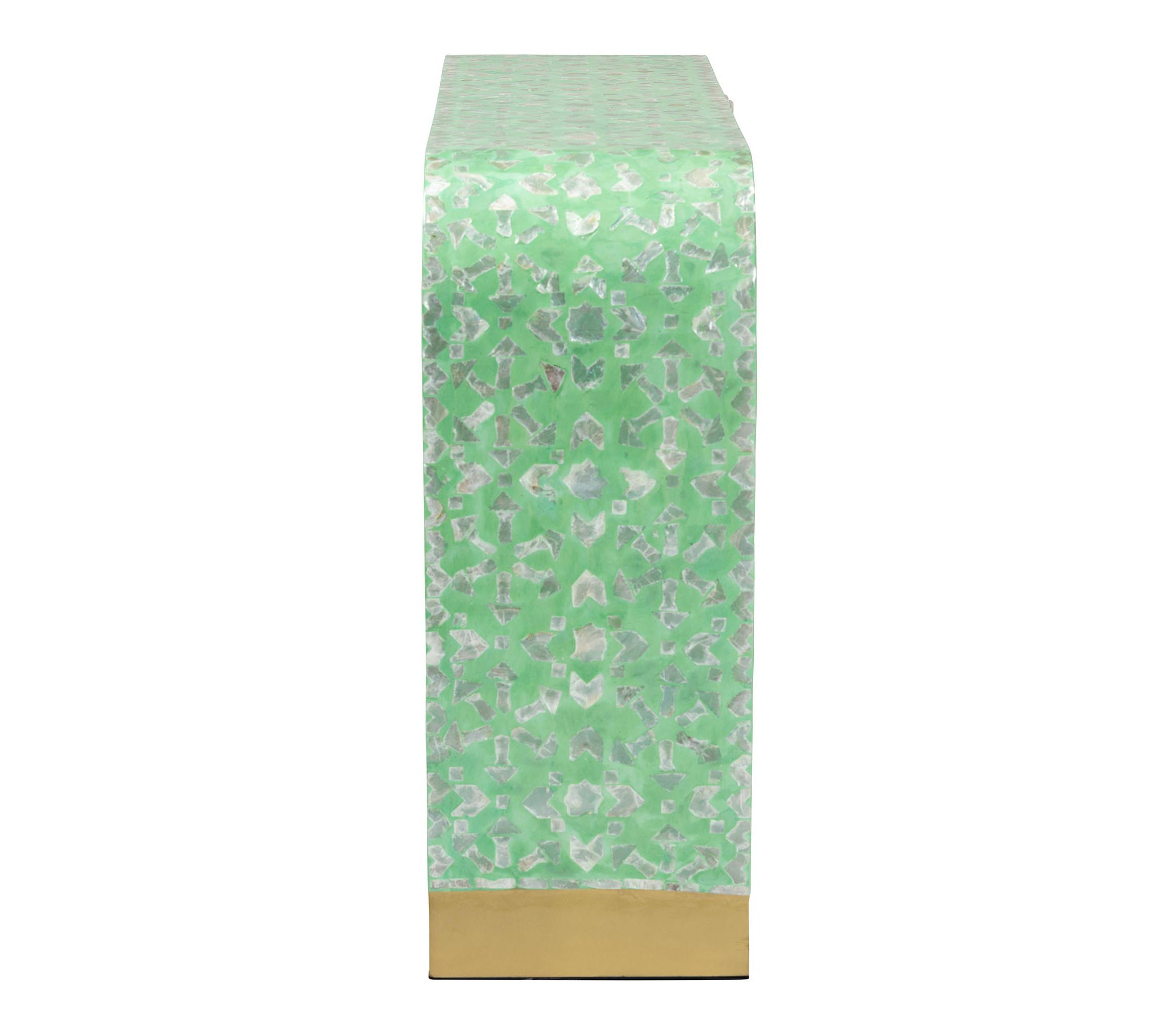 Didrika Modern Bohemian Seafoam Green Mother of Pearl Console Table