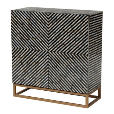 Baxton Studio Belenus Modern Bohemian Herringbone Black Mother of Pearl Storage Cabinet