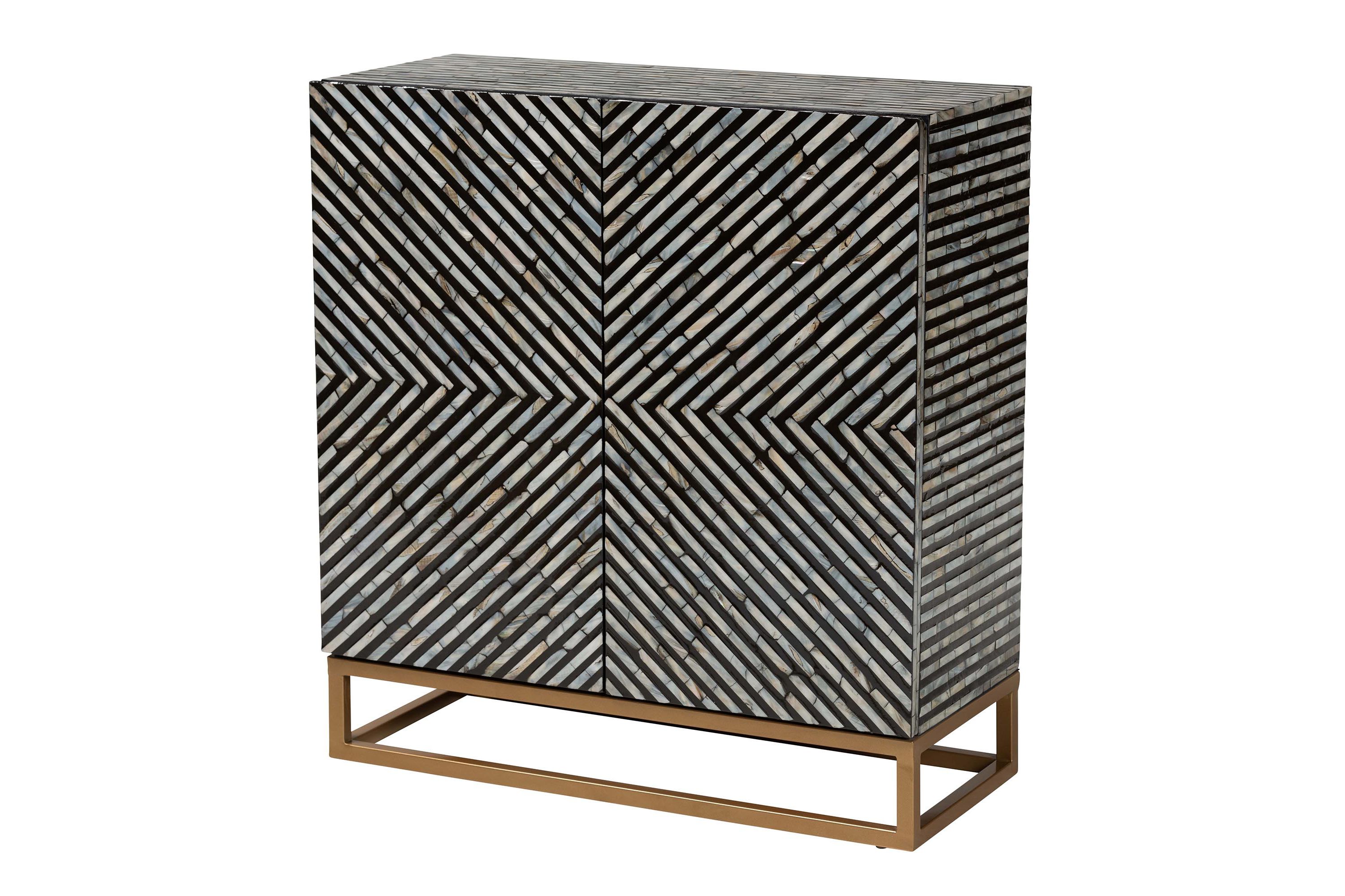 Belenus Modern Bohemian Herringbone Black Mother of Pearl Storage Cabinet