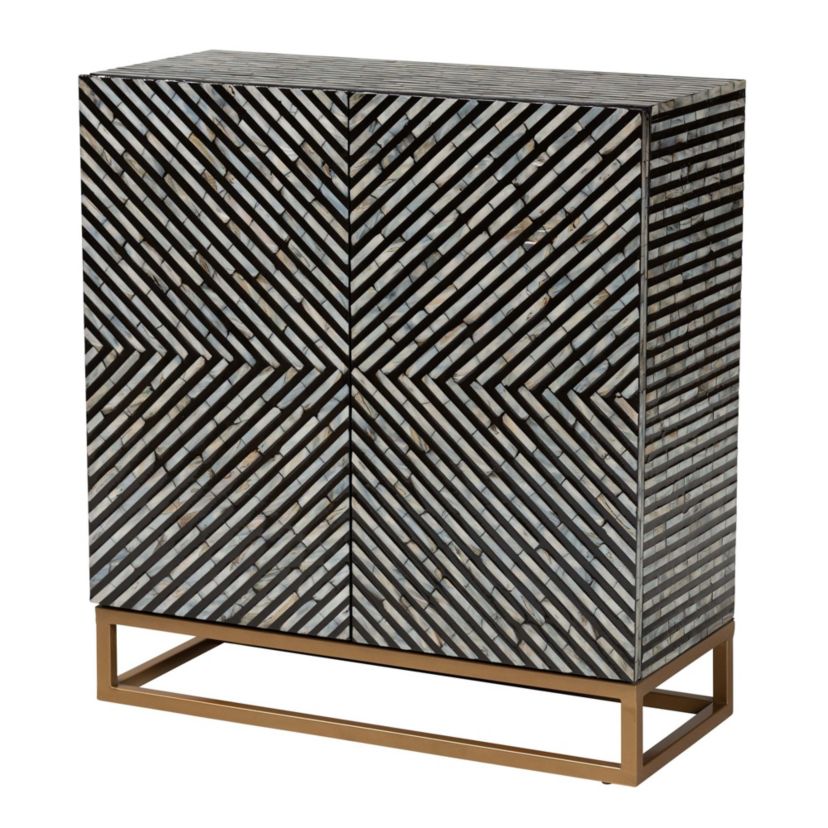 Belenus Modern Bohemian Herringbone Black Mother of Pearl Storage Cabinet