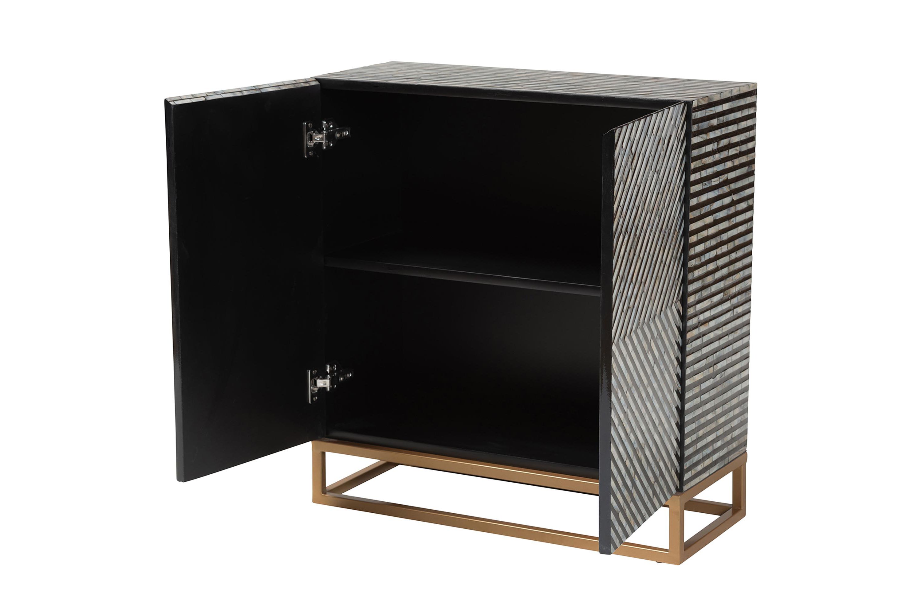 Belenus Modern Bohemian Herringbone Black Mother of Pearl Storage Cabinet