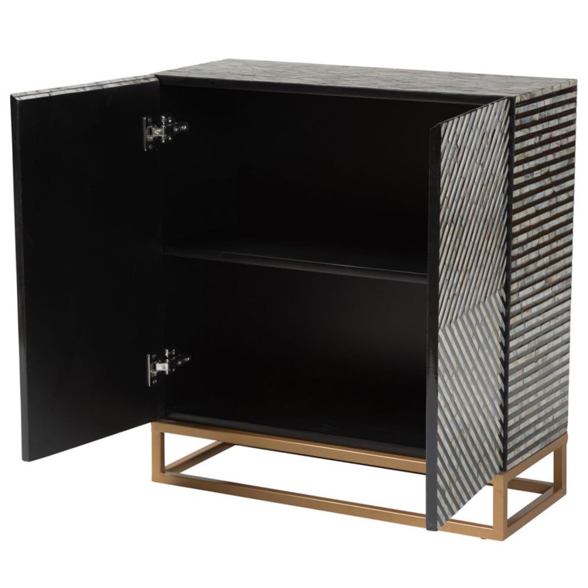 Belenus Modern Bohemian Herringbone Black Mother of Pearl Storage Cabinet