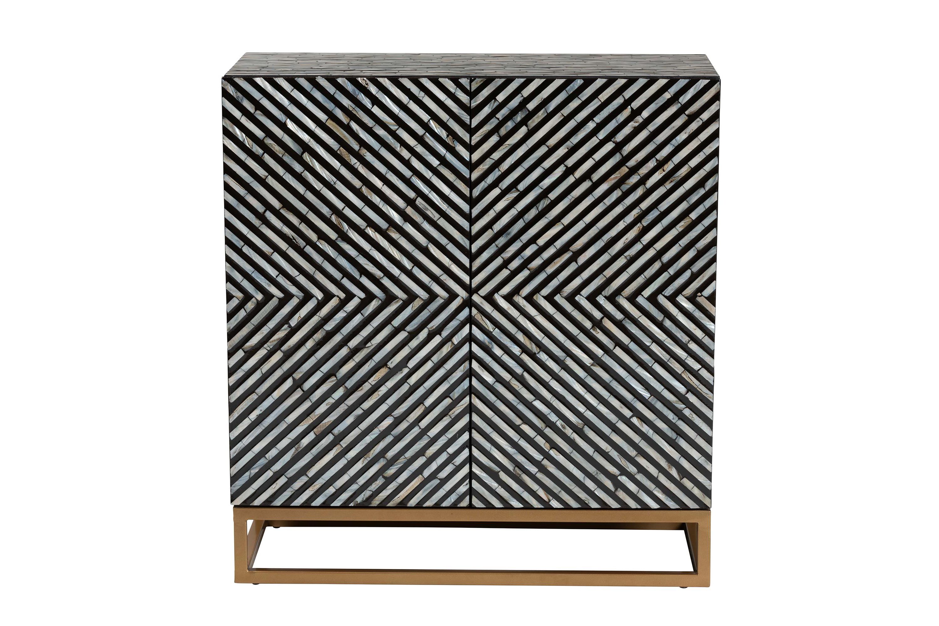 Belenus Modern Bohemian Herringbone Black Mother of Pearl Storage Cabinet