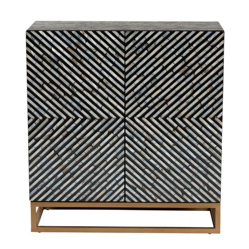 Belenus Modern Bohemian Herringbone Black Mother of Pearl Storage Cabinet