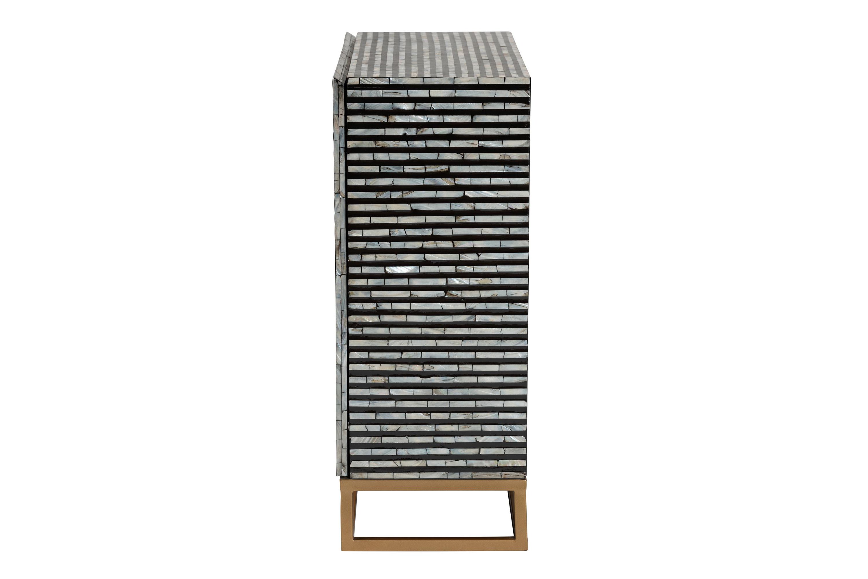 Belenus Modern Bohemian Herringbone Black Mother of Pearl Storage Cabinet