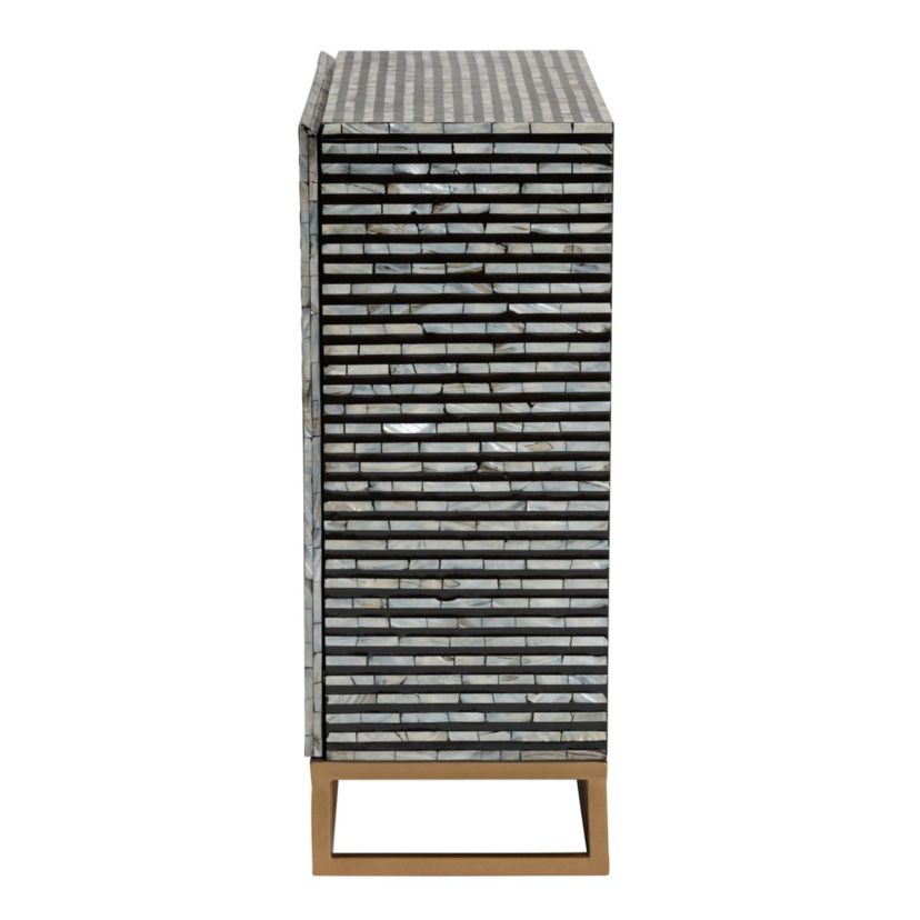 Belenus Modern Bohemian Herringbone Black Mother of Pearl Storage Cabinet