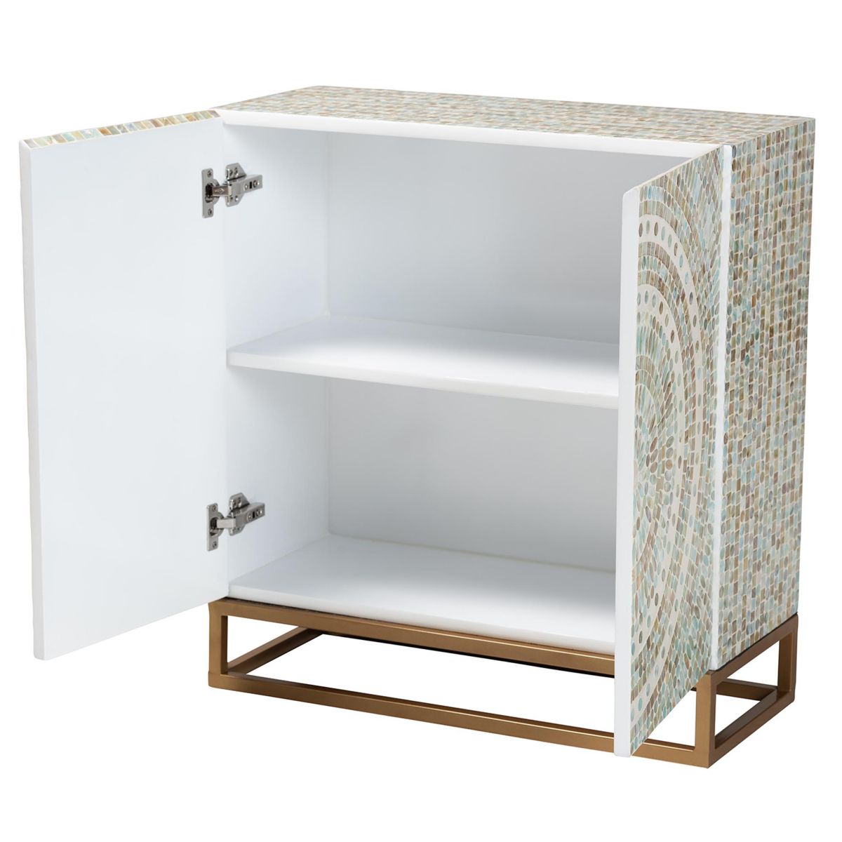 Quintus Modern Bohemian Mosaic Multicolor Mother of Pearl Storage Cabinet