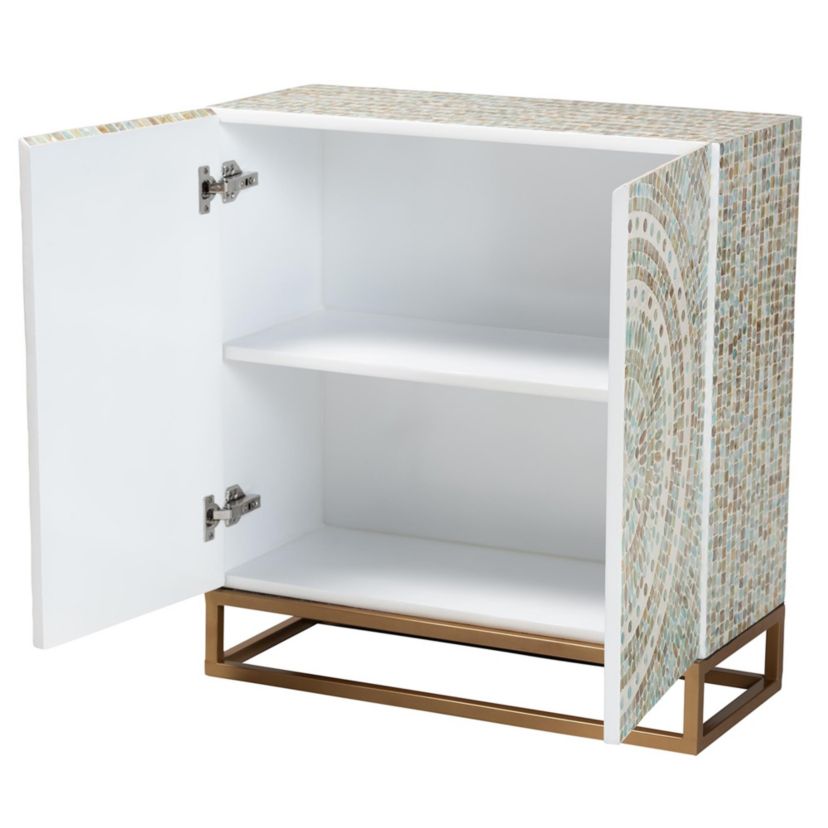 Quintus Modern Bohemian Mosaic Multicolor Mother of Pearl Storage Cabinet