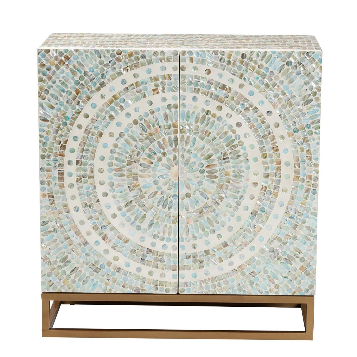 Quintus Modern Bohemian Mosaic Multicolor Mother of Pearl Storage Cabinet