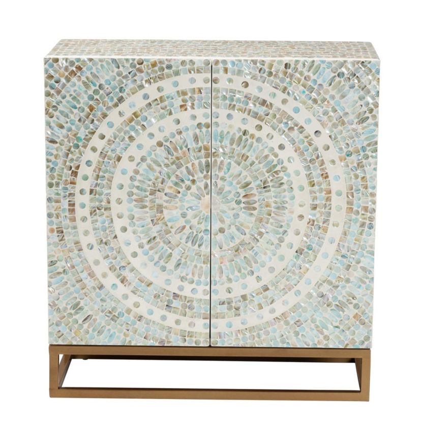 Quintus Modern Bohemian Mosaic Multicolor Mother of Pearl Storage Cabinet