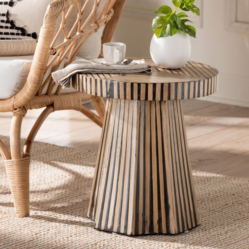 Devika Modern Bohemian Brown Bamboo End Table