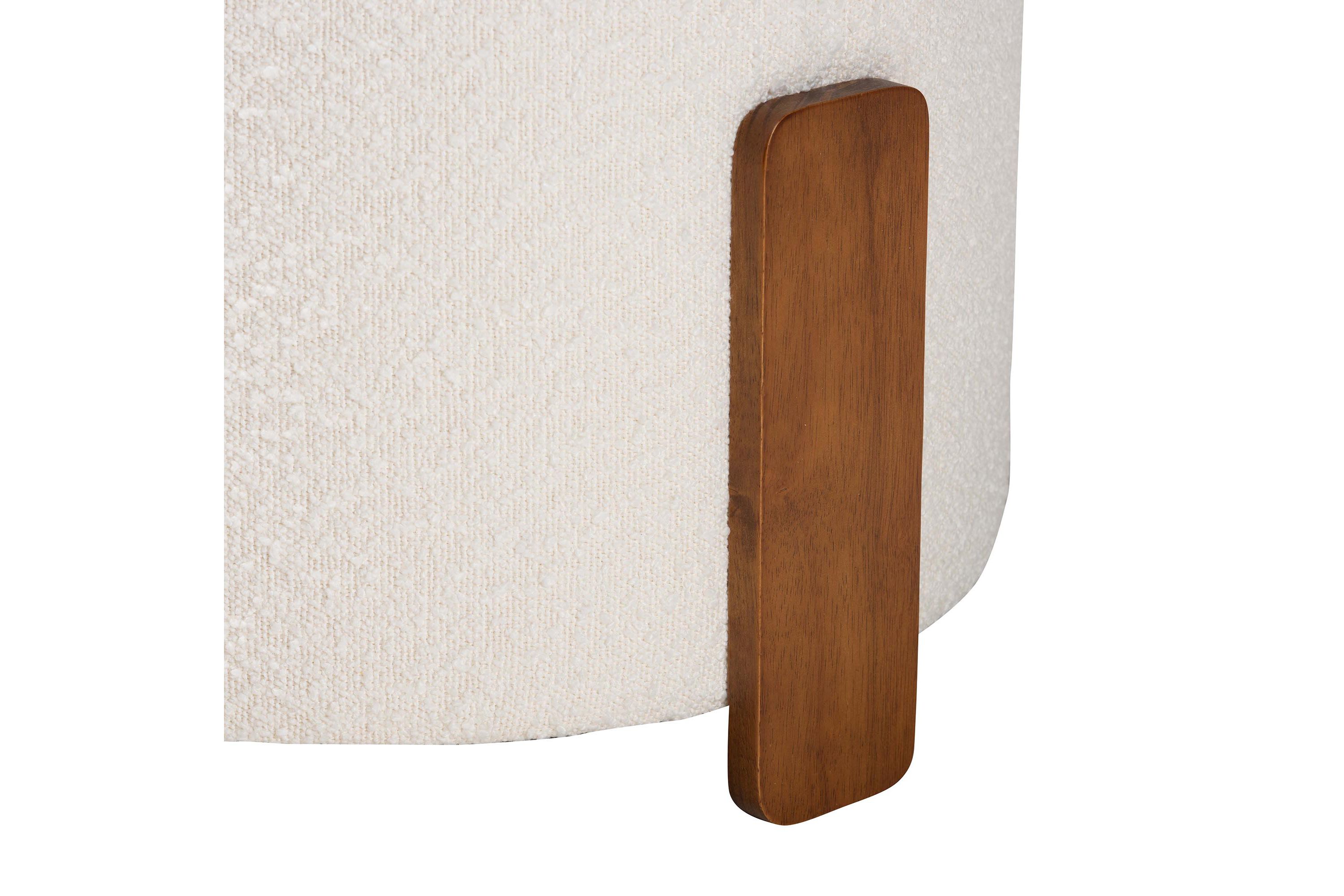Finlay Modern Japandi Cream Boucle Fabric and Walnut Brown Finished Wood Ottoman Footstool