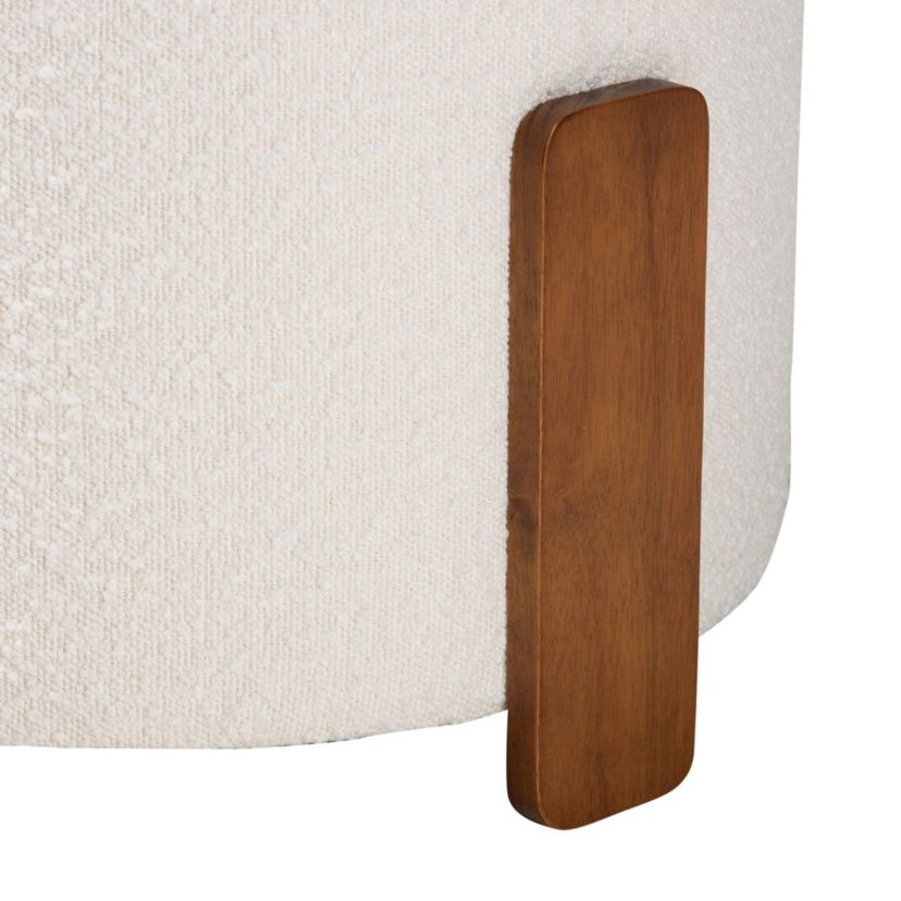 Finlay Modern Japandi Cream Boucle Fabric and Walnut Brown Finished Wood Ottoman Footstool