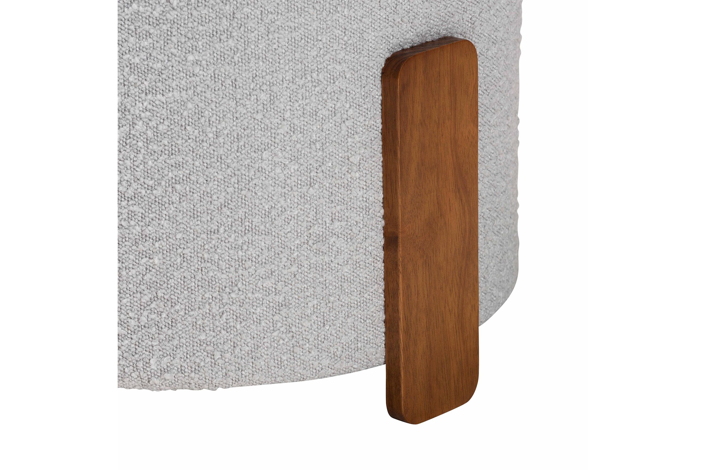 Finlay Modern Japandi Light Grey Boucle Fabric and Walnut Brown Finished Wood Ottoman Footstool