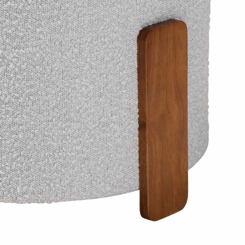 Finlay Modern Japandi Light Grey Boucle Fabric and Walnut Brown Finished Wood Ottoman Footstool