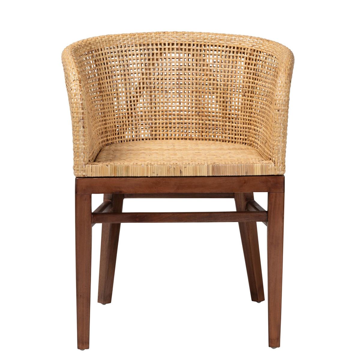 Papua Modern Bohemian Natural Rattan and Brown Acacia Wood Dining Chair