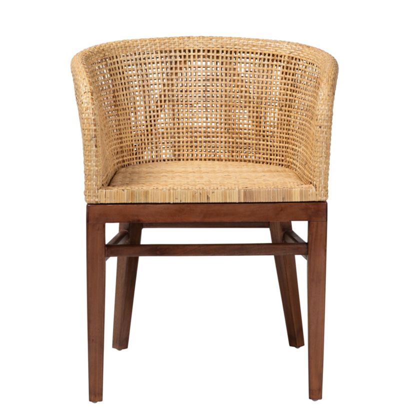 Papua Modern Bohemian Natural Rattan and Brown Acacia Wood Dining Chair