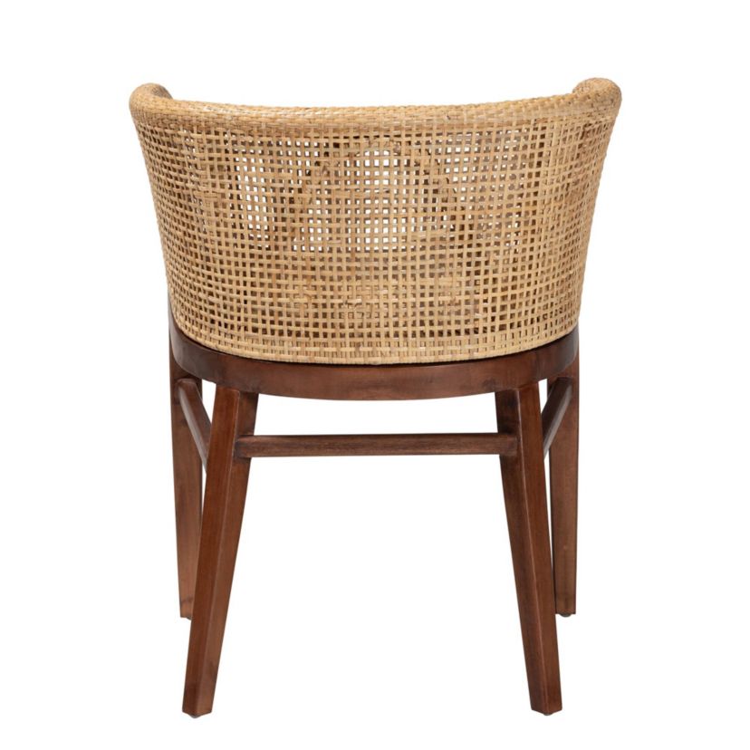 Papua Modern Bohemian Natural Rattan and Brown Acacia Wood Dining Chair