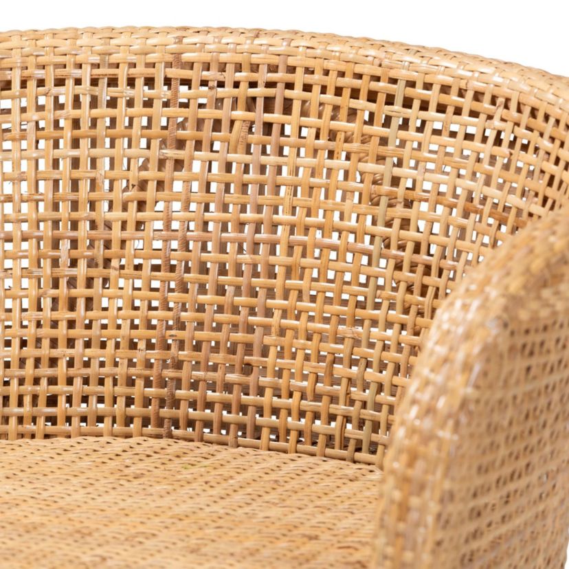 Papua Modern Bohemian Natural Rattan and Brown Acacia Wood Counter Stool