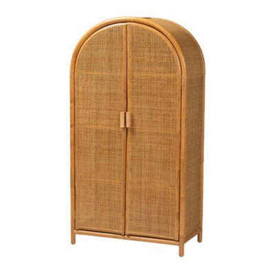 bali & pari Paloma Modern Bohemian Honey Natural Rattan 2-Door Storage Cabinet