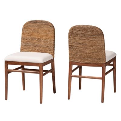bali & pari Nadim Modern Bohemian Natural Seagrass and Acacia Wood 2-Piece Dining Chair Set-Brown