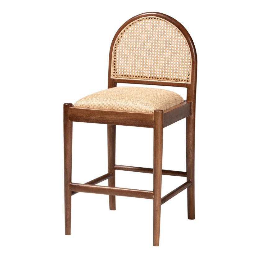 Maryland Modern Bohemian Natural Rattan and Acacia Wood Counter Stool