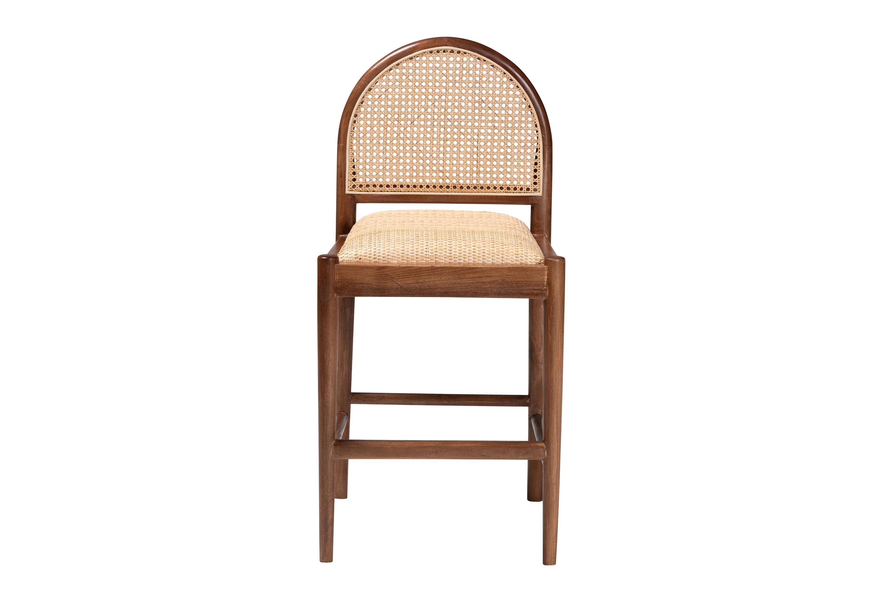Maryland Modern Bohemian Natural Rattan and Acacia Wood Counter Stool
