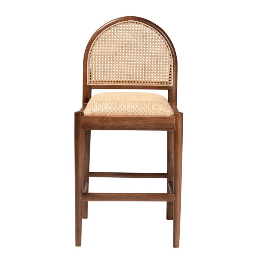 Maryland Modern Bohemian Natural Rattan and Acacia Wood Counter Stool