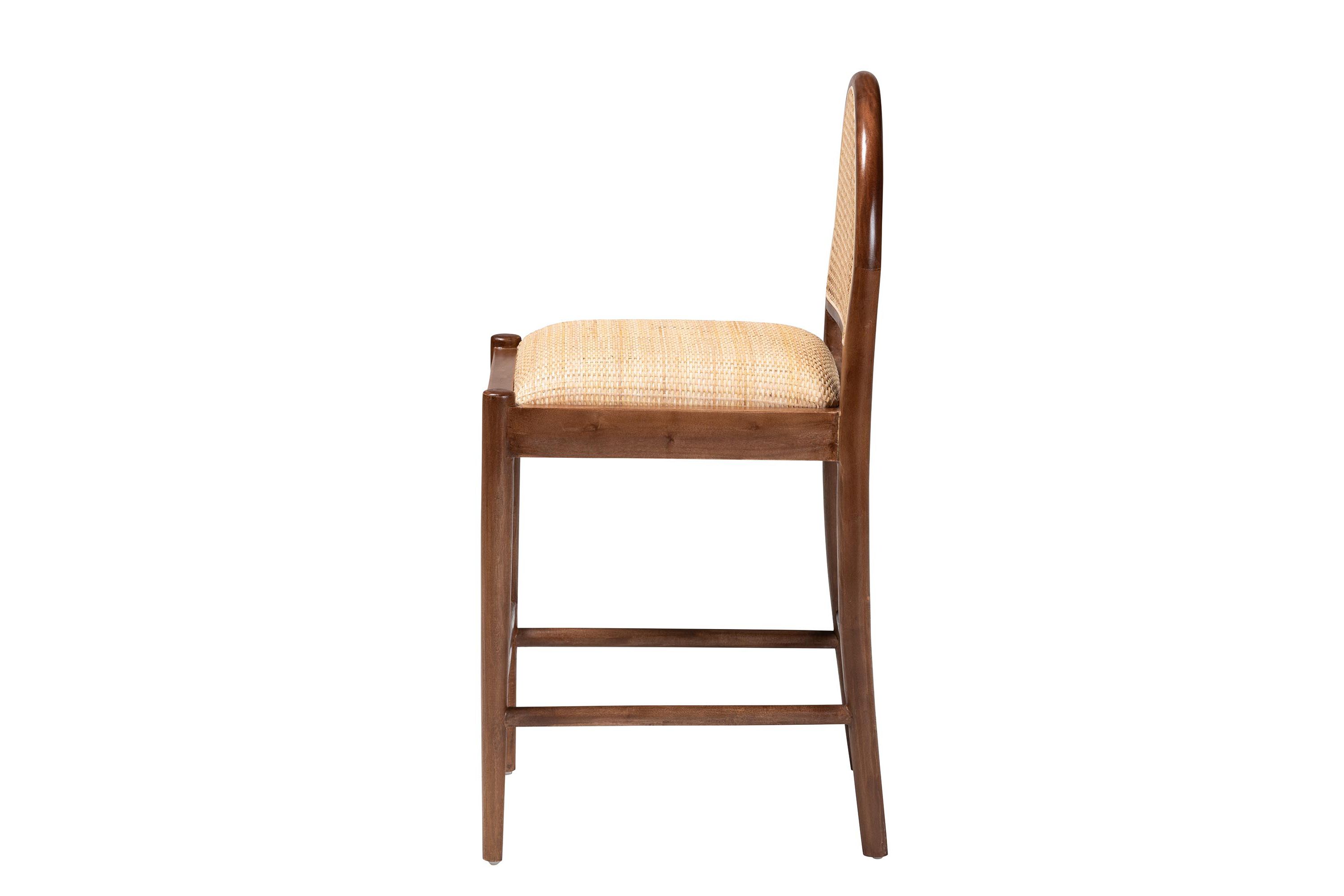 Maryland Modern Bohemian Natural Rattan and Acacia Wood Counter Stool