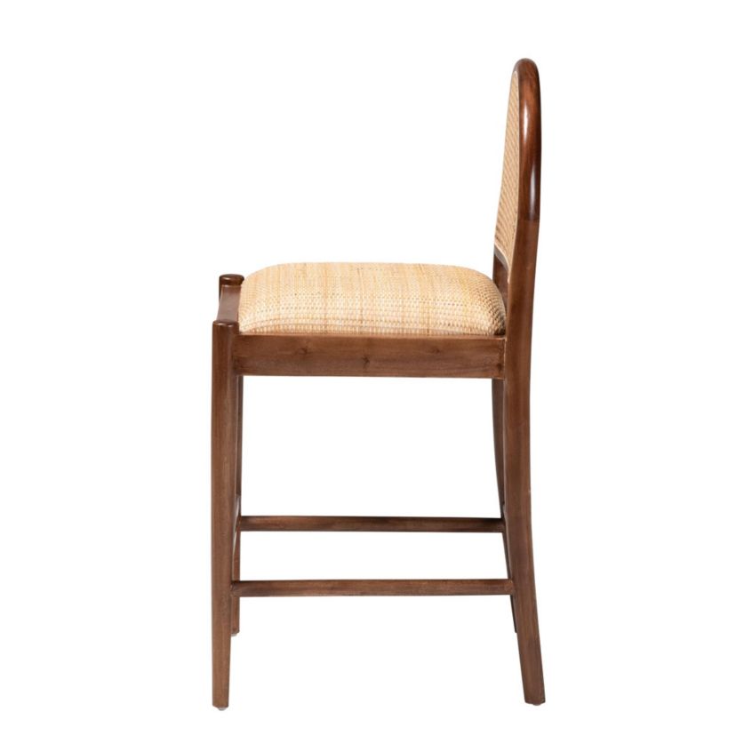 Maryland Modern Bohemian Natural Rattan and Acacia Wood Counter Stool