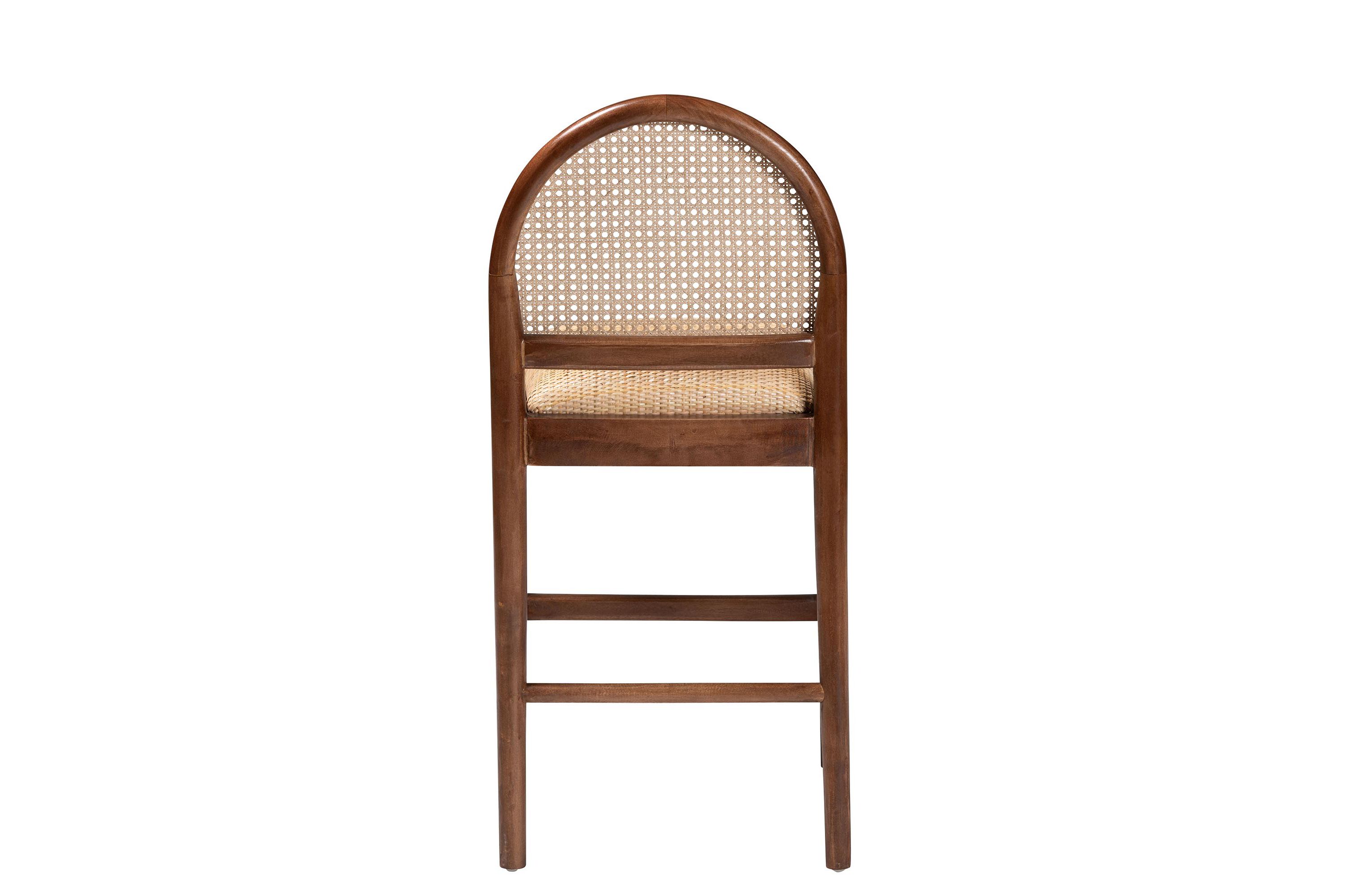 Maryland Modern Bohemian Natural Rattan and Acacia Wood Counter Stool