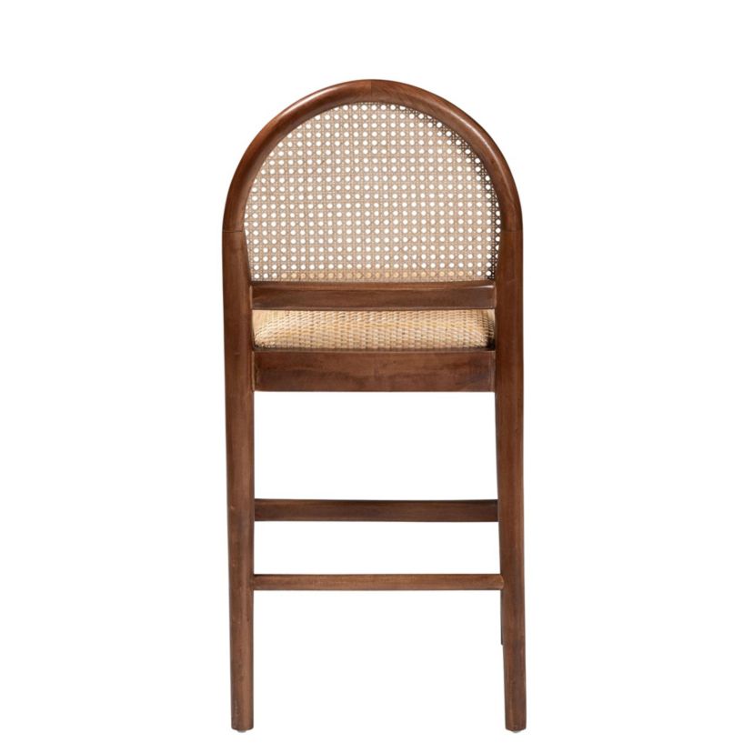 Maryland Modern Bohemian Natural Rattan and Acacia Wood Counter Stool