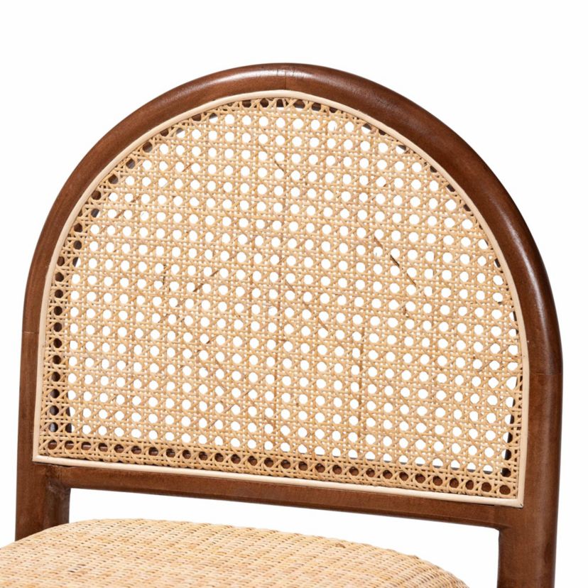 Maryland Modern Bohemian Natural Rattan and Acacia Wood Counter Stool