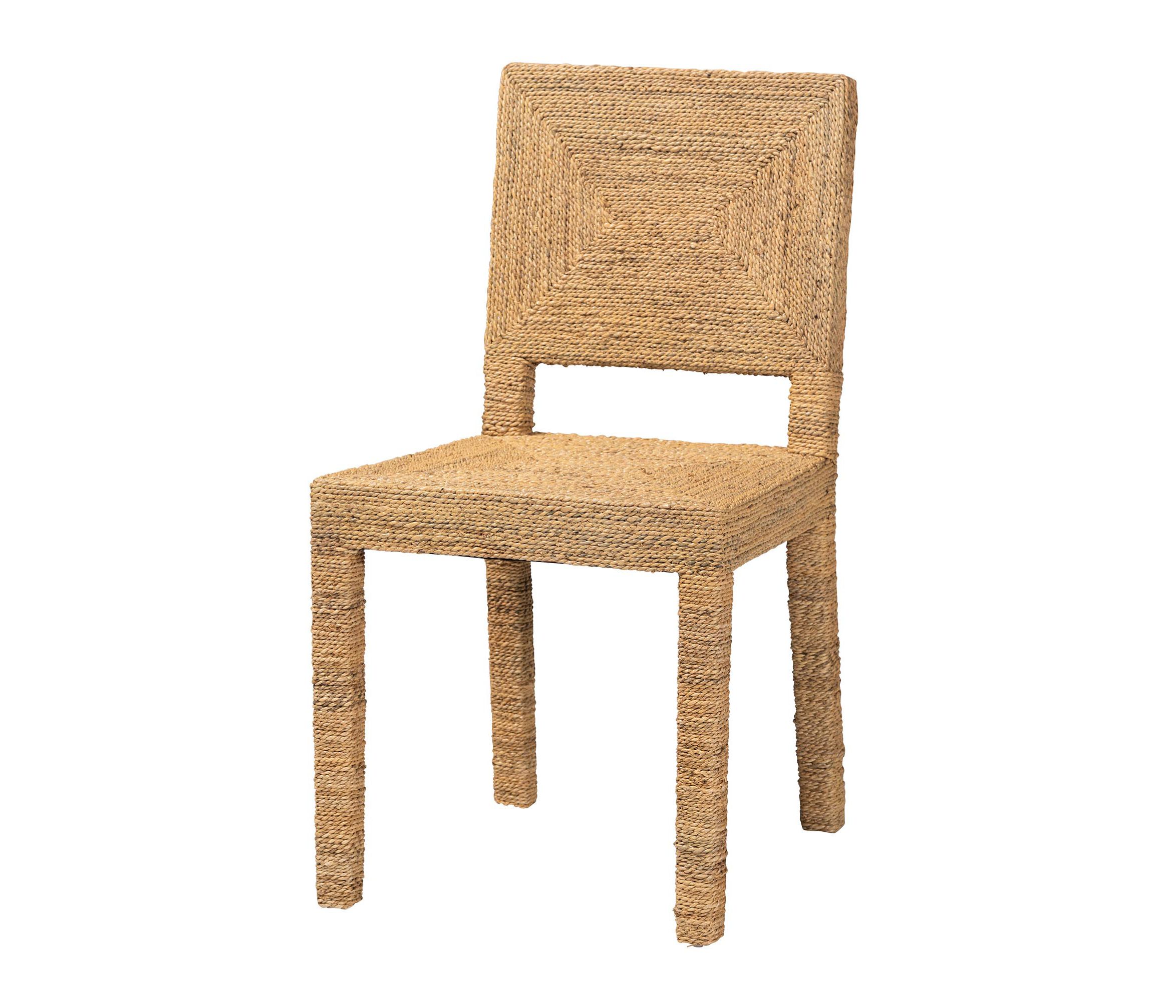 Anfield Modern Bohemian Natural Seagrass and Mahogany Wood Dining Chair